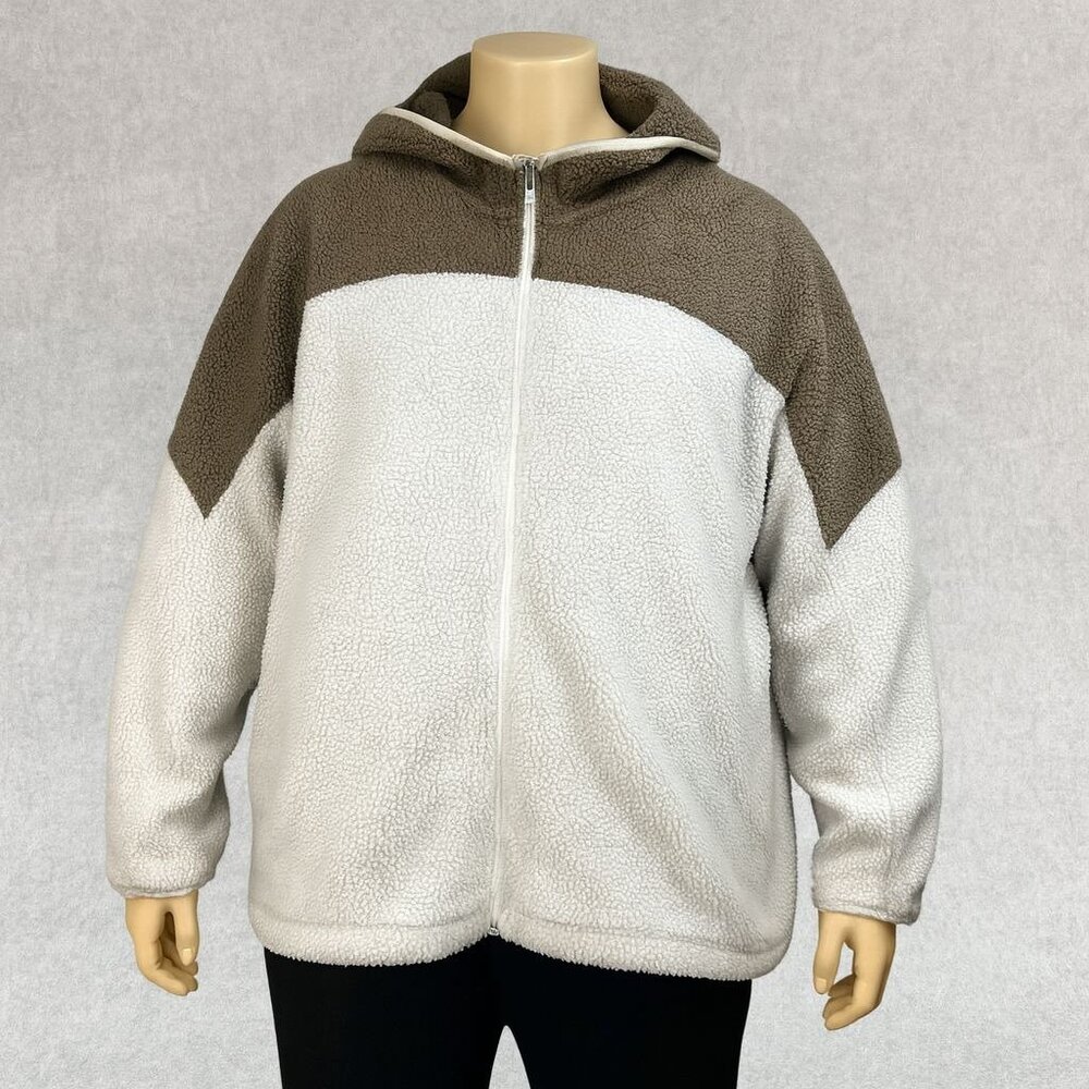 All In Motion Men's Sherpa Fleece Zip-Up Hoodie‎ Jacket XXL Brown & White